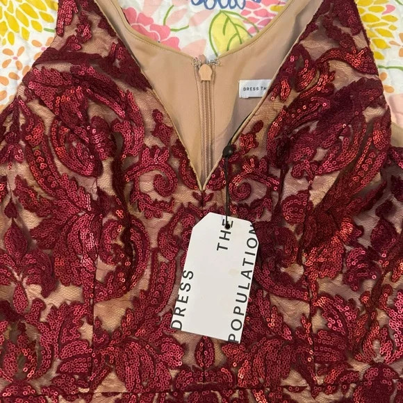 Dress the Population Burgundy Lace Maxi Dress - Picture 4 of 6